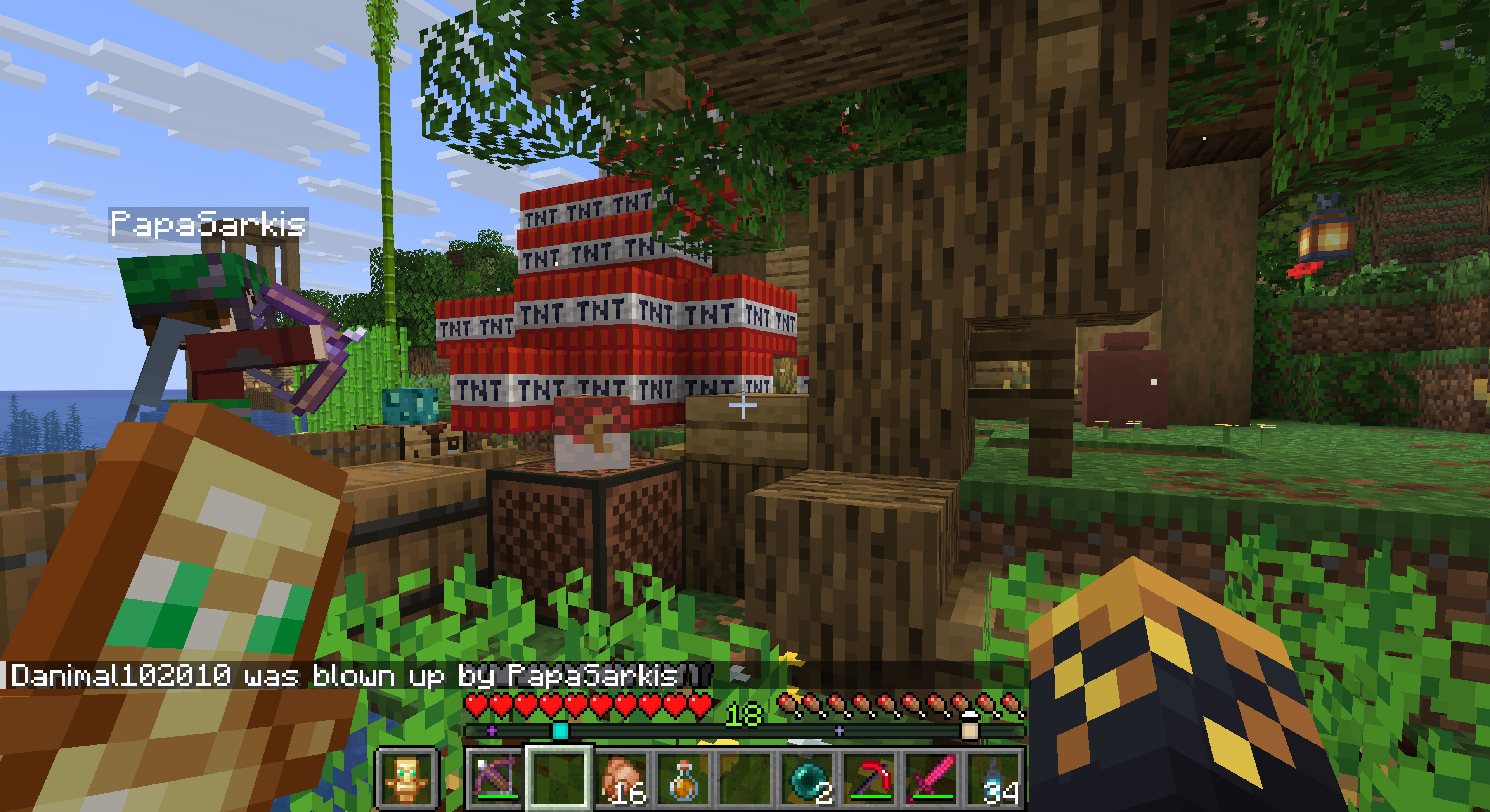 Log entry showing PapaSarkis TNTing Danimal and Abigail's home.